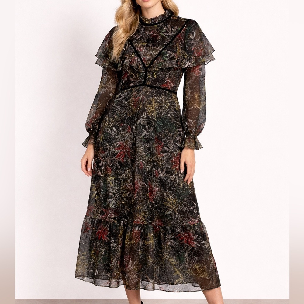 Gemma Albright Dark Floral Ruffle Dress Size XL